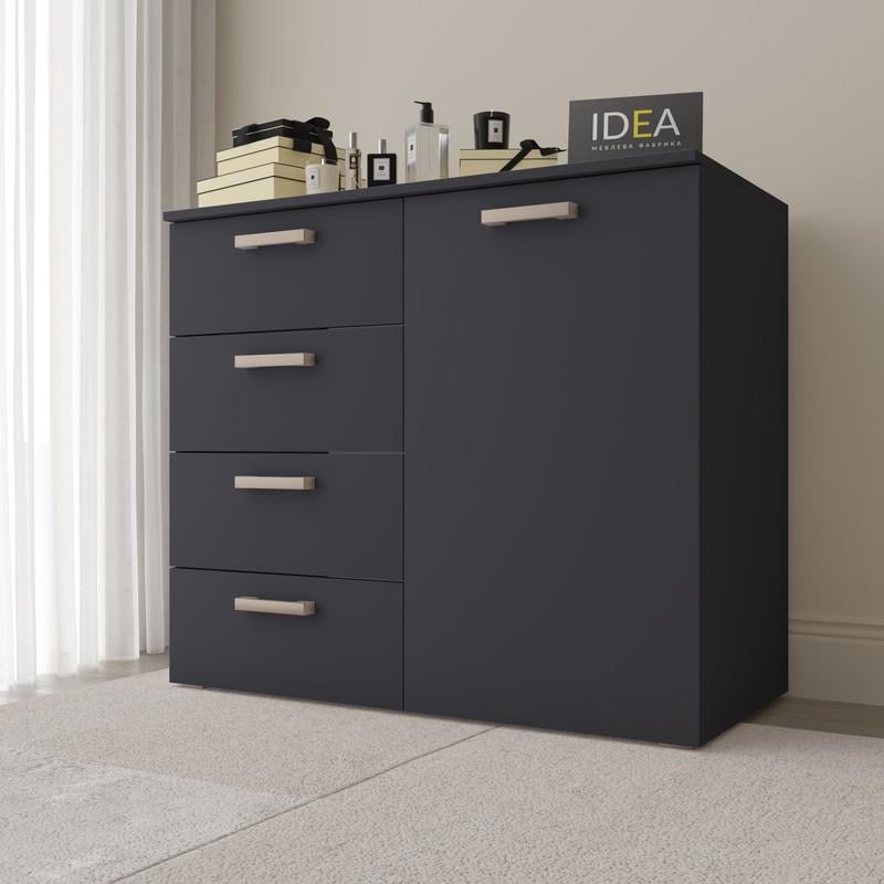 Комод Idea ТКБ-363.4 на 4 шухляди з дверима Антрацит (26718311) - фото 1 Комод Idea ТКБ-363.4 на 4 шухляди з дверима Антрацит (26718311) - фото 1