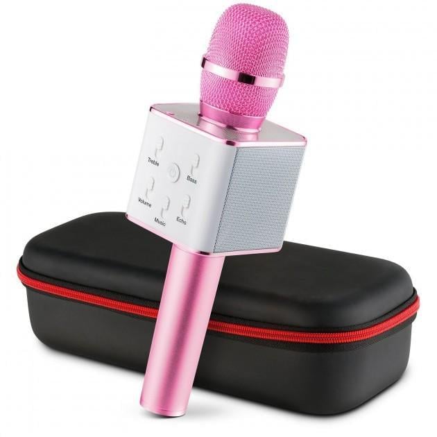 Беспроводной микрофон для караоке с динамиком Wster Q7 Bluetooth с чехлом Розовый
