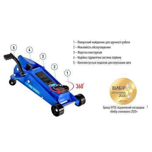 Домкрат гидравлический 3 5 т min 145 мм max 500 мм с педалью 38,5 кг (DP-35038/Т83502) - фото 3