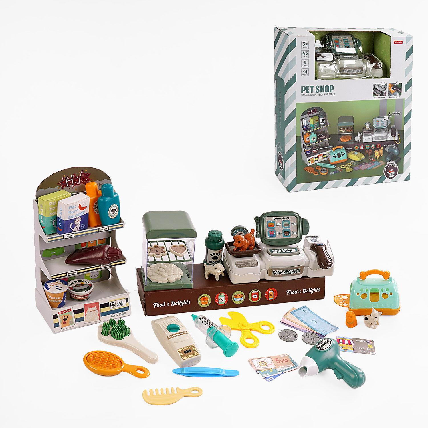 Набор игровой Магазин MW 5583 кассовый аппарат/стеллаж/муляжи/украшения/наклейки/4 питомца (150941)