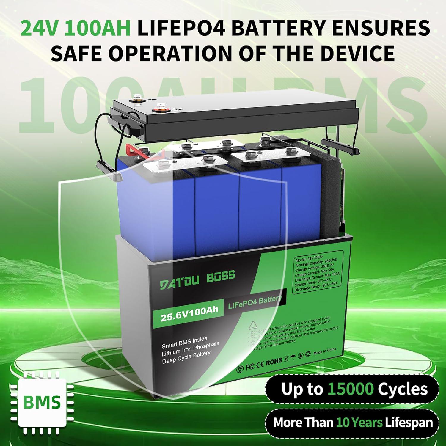 Аккумулятор для солнечных систем LiFePO4 DATOUBOSS 24V 100 Ah 2560Wh с BMS 100A - фото 3 Аккумулятор для солнечных систем LiFePO4 DATOUBOSS 24V 100 Ah 2560Wh с BMS 100A - фото 3