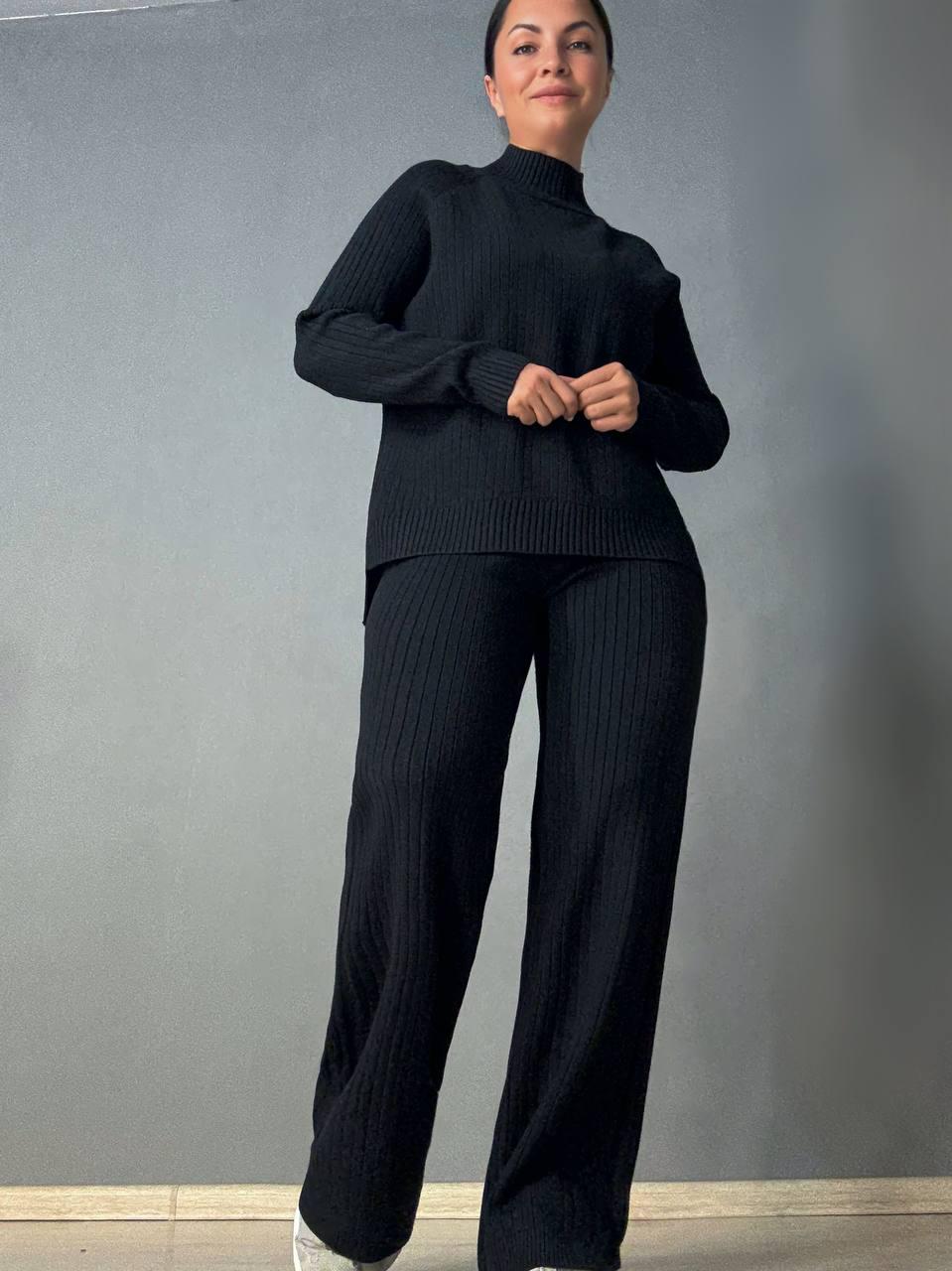 Костюм женский ACCORDDREAM 8703-28108 свитер с брюками в рубчик вязаный OS Черный (2959) - фото 8 Костюм женский ACCORDDREAM 8703-28108 свитер с брюками в рубчик вязаный OS Черный (2959) - фото 8