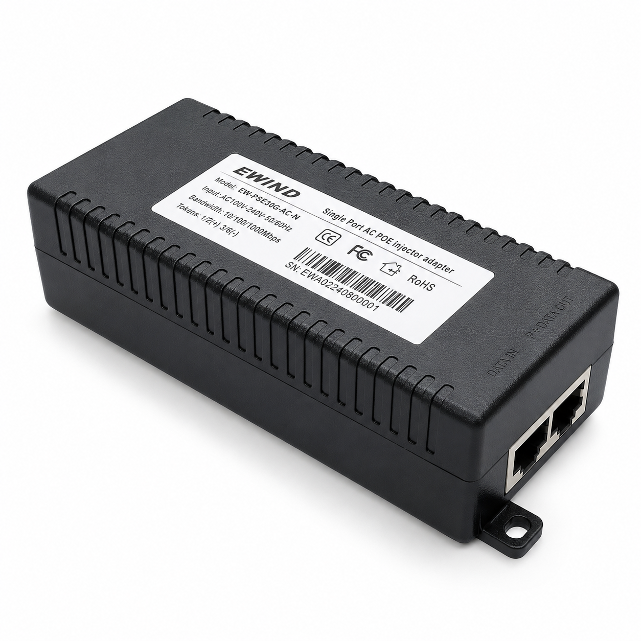Инжектор POE Ewind EW-PSE101G-AC-AF 2 порта 1000 Мбіт/с RJ45 15,4 Вт (36522154)