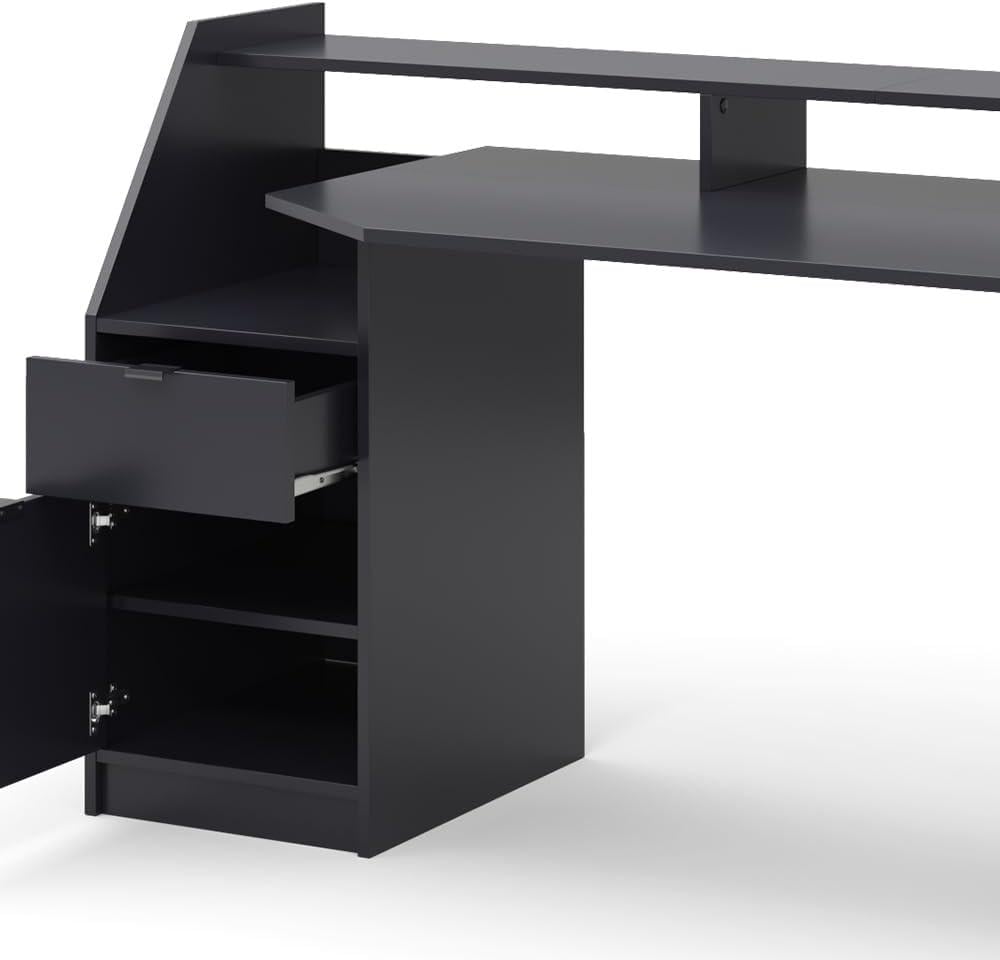 Компьютерный стол игровой с LED подсветкой/шкафчиком и выдвижным ящиком 180 см Черный (MS314) - фото 3
