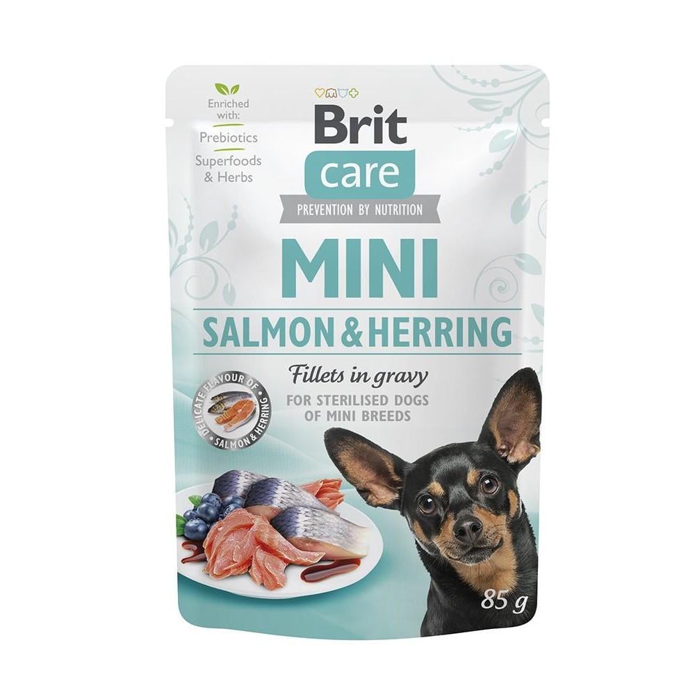 Корм влажный Brit CARE Mini для взрослых собак миниатюрных пород филе с лососем и сельдью в соусе 85 г (8595602560349)