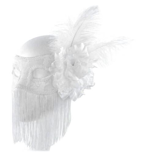Маска Бальная с пером и бахромой (19-845WT) Маска Бальная с пером и бахромой (19-845WT)