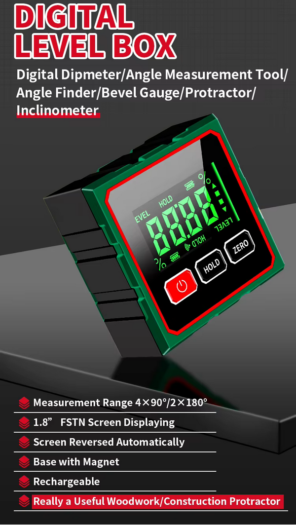 Угломер цифровой Digital Protractor JC 120 со встроенным аккумулятором инклинометр с лазерами и магнитом (JC 120) - фото 2