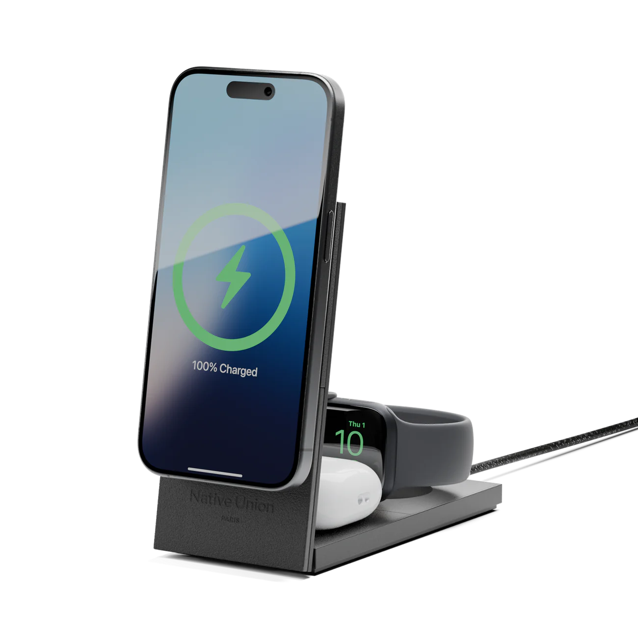 Беспроводное зарядное устройство Native Union Rise 3-in-1 Qi2 Wireless Charger Black (RS-3IN1-BLK-INT)