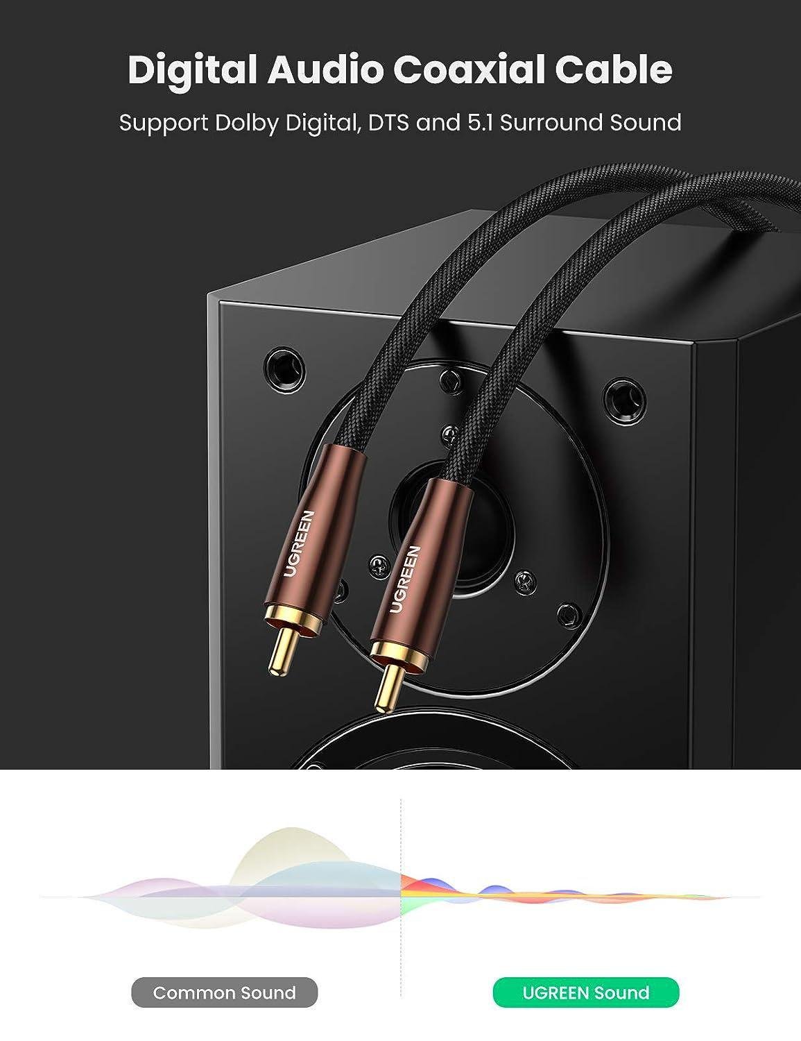 Кабель UGREEN RCA-RCA Коаксіальний Аудіо стерео S/PDIF Hi-Fi 5.1 Dolby нейлонове обплетення 3 м Чорний (40299) - фото 6 Кабель UGREEN RCA-RCA Коаксіальний Аудіо стерео S/PDIF Hi-Fi 5.1 Dolby нейлонове обплетення 3 м Чорний (40299) - фото 6