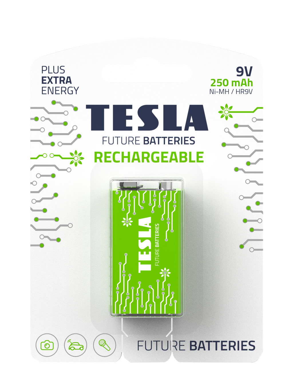 Аккумулятор TESLA 9V GREEN+ RECHARGEABLE 250 mAh HR9V BLISTER FOIL 1 шт. (1789790113)