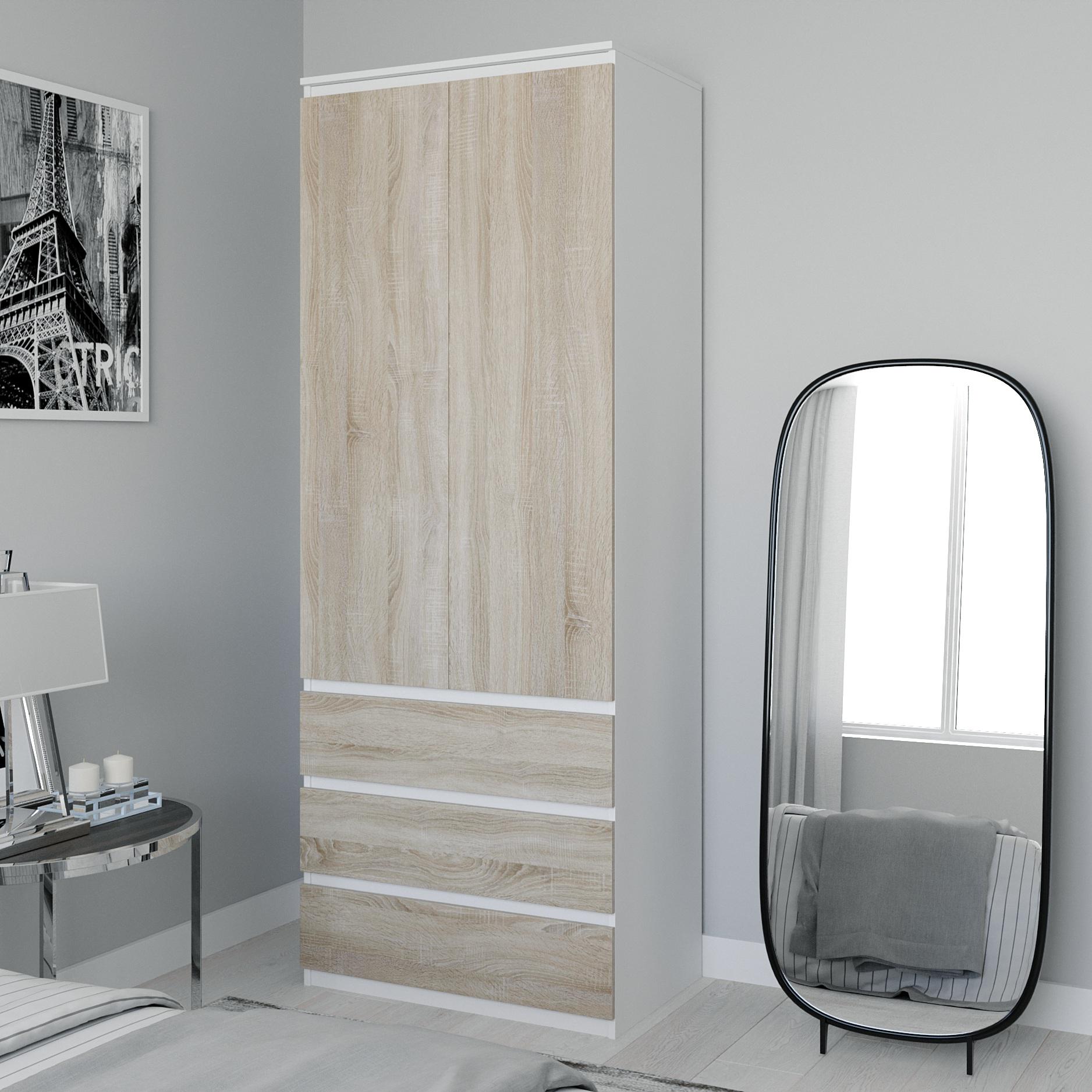 Шкаф распашной двухдверный с полками и ящиками 800x2110x500 мм Белый/Дуб сонома (mt-210-wh-sn) - фото 1 Шкаф распашной двухдверный с полками и ящиками 800x2110x500 мм Белый/Дуб сонома (mt-210-wh-sn) - фото 1