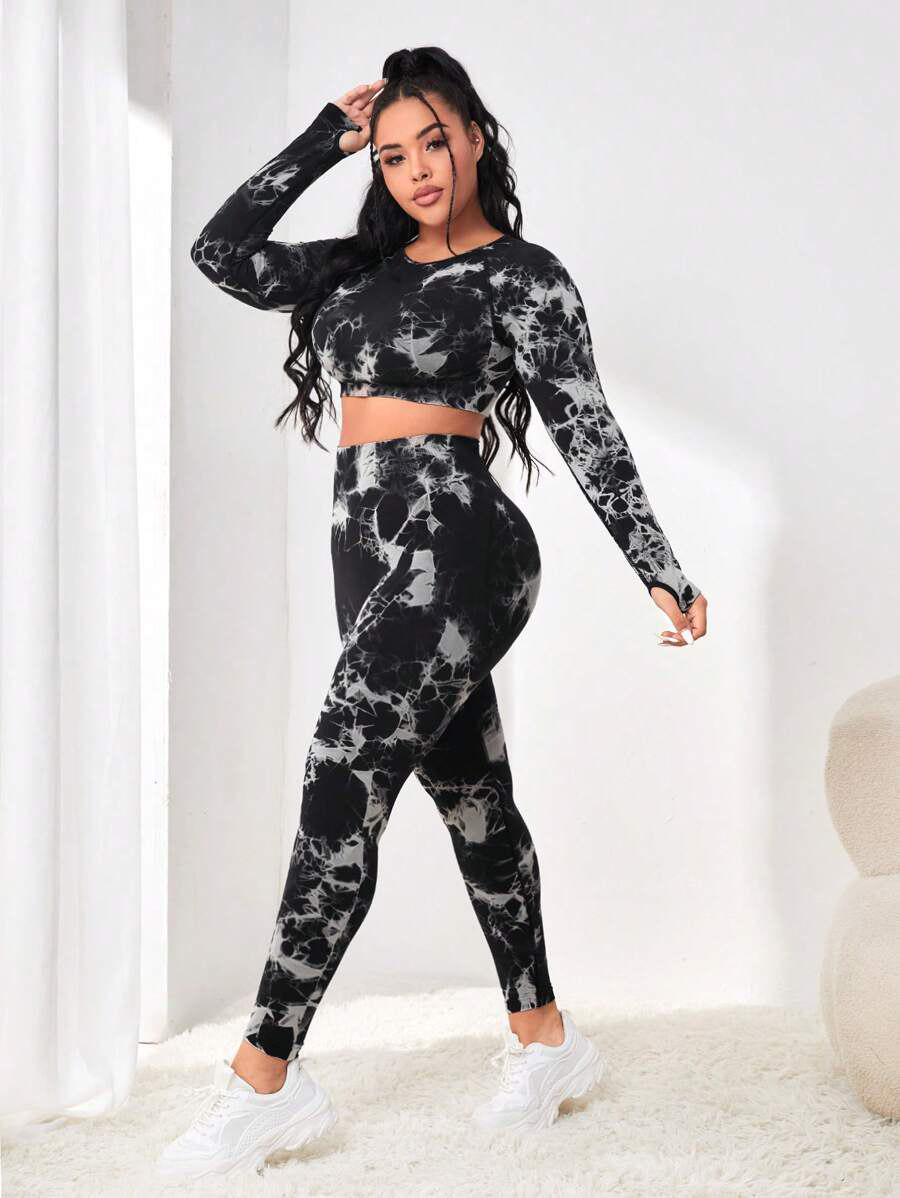 Лосины женские Marble большого размера мраморные батал Plus Size XXL Черный (70149/XXL) - фото 7