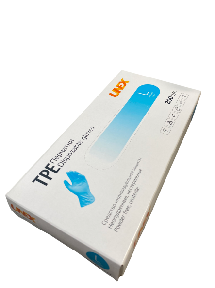 Перчатки Unex TPE L 200 шт. Голубой (6-040604) - фото 1 Перчатки Unex TPE L 200 шт. Голубой (6-040604) - фото 1