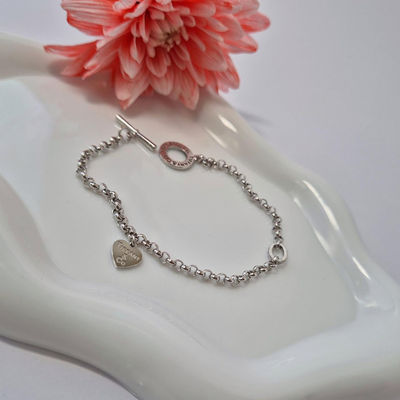 Браслет на руку з підвіскою серце срібло 925 проби родоване 6,40 г 18,5 см (2918р)