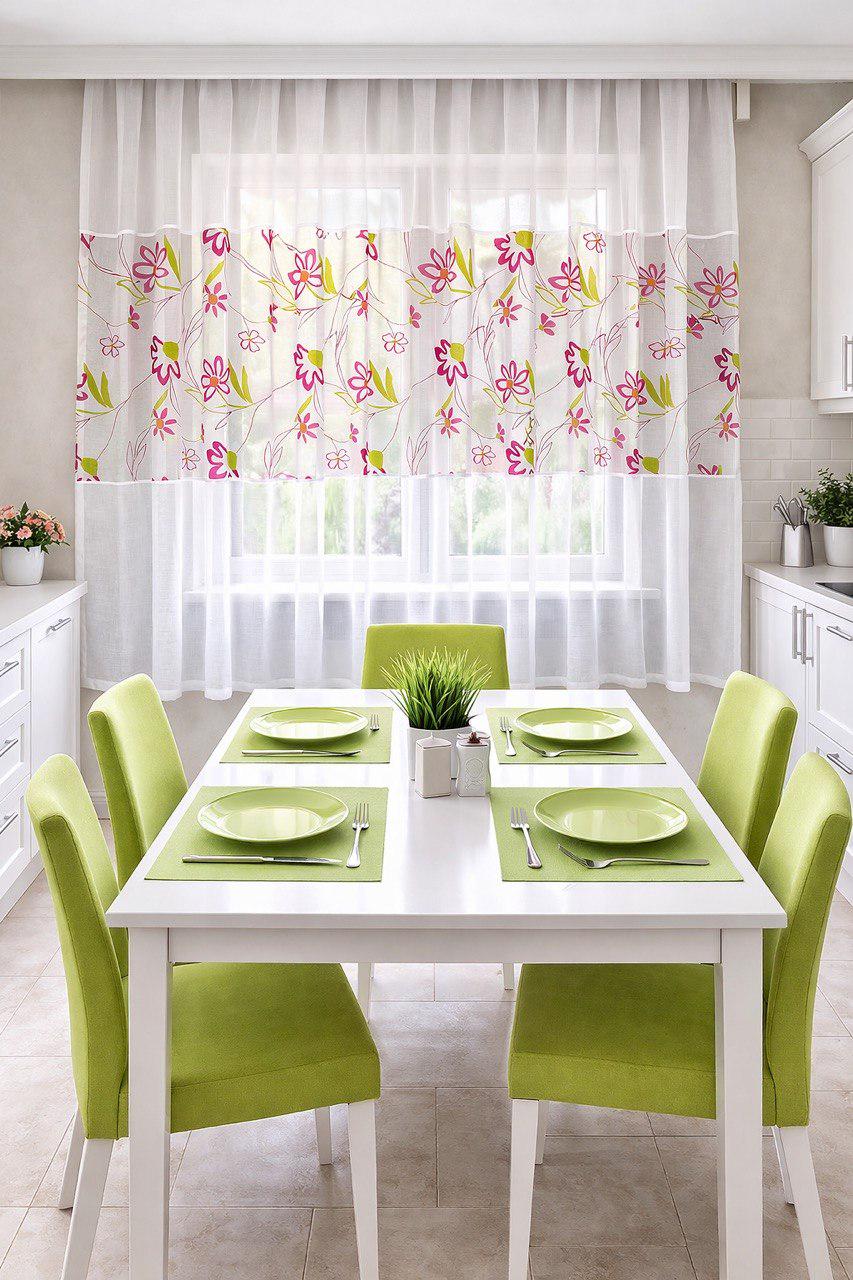 Тюль короткий Акварель 280х170 см Белый лен с рисунком Тюль короткий Акварель 280х170 см Белый лен с рисунком