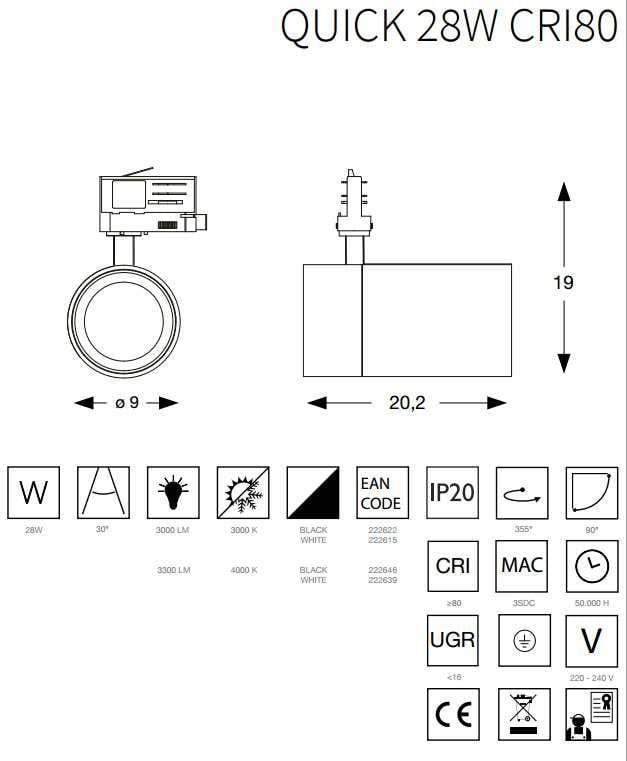 Светильник трековый Ideal Lux Quick 28 W Cri80 30° 4000K White (222639) - фото 4 Светильник трековый Ideal Lux Quick 28 W Cri80 30° 4000K White (222639) - фото 4