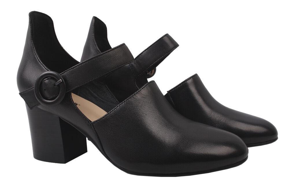 Туфли big Rope на каблуке женские из кожи р. 36 Черный (3-9DT)