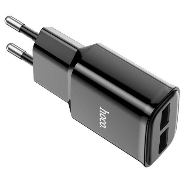 Устройство сетевое зарядное 2 Usb провод Lightning Hoco C88A Star round dual port charger set IP Черный - фото 5