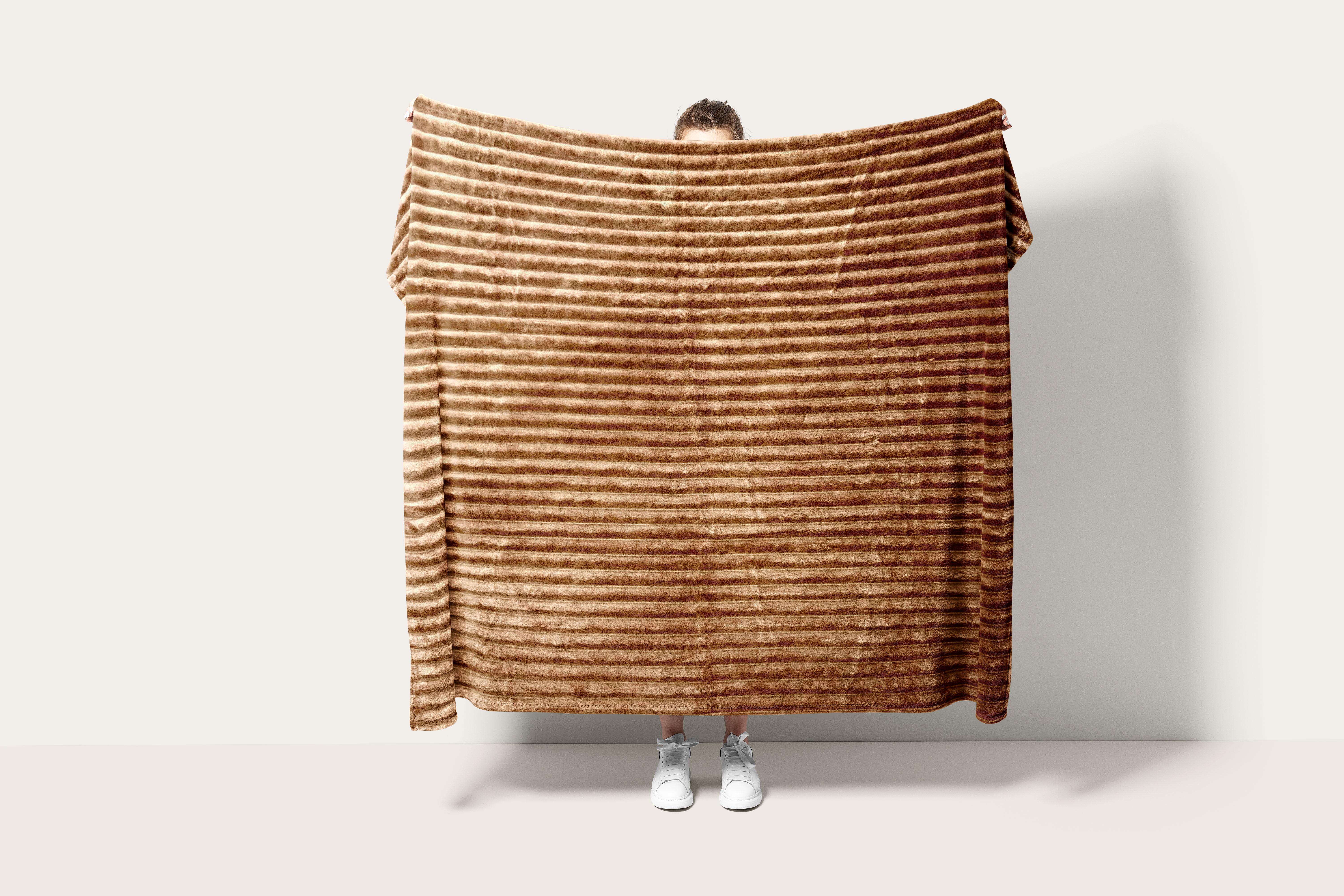 Плед флисовый плотный Полоски 230х230 см Коричневый (F-1903brown/x230)