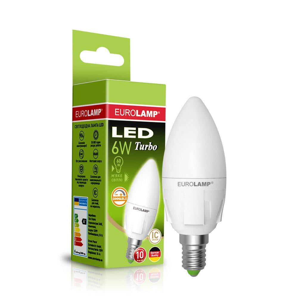 Лампа LED Eurolamp Turbo Dimmable Свічка 6W E14 3000K (12694506)