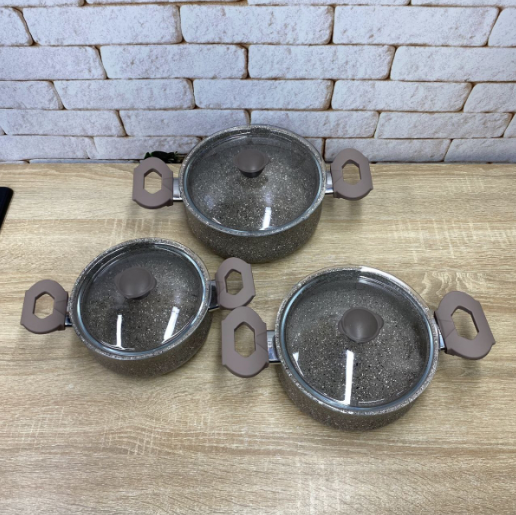 Набір каструль OMS з антипригарним покриттям 6 пред. Коричневий (3027) - фото 6 Набір каструль OMS з антипригарним покриттям 6 пред. Коричневий (3027) - фото 6