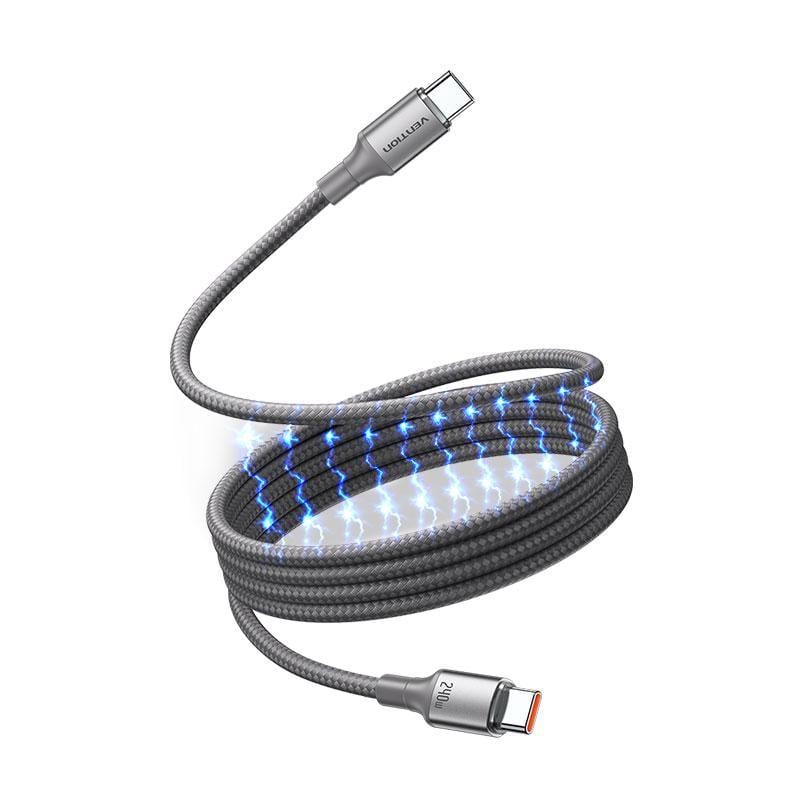 Кабель магнітний самозгортальний Vention USB-C/USB-C 1 м 240 Вт Титаново-золотий (TSAJF) Кабель магнітний самозгортальний Vention USB-C/USB-C 1 м 240 Вт Титаново-золотий (TSAJF)