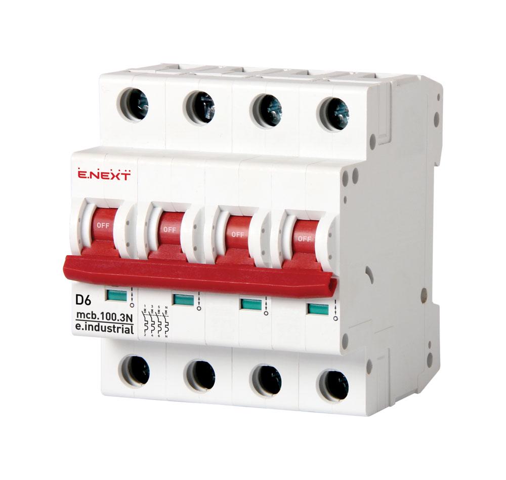 Автоматичний вимикач модульний E.NEXT e.industrial.mcb.100.3N.D6 3р+N 6А D 10кА (i.0210001)