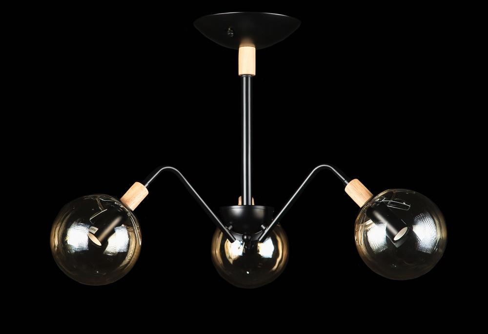 Люстра с плафонами Ray L3610/3 BK+WOOD (IR006115) Люстра с плафонами Ray L3610/3 BK+WOOD (IR006115)