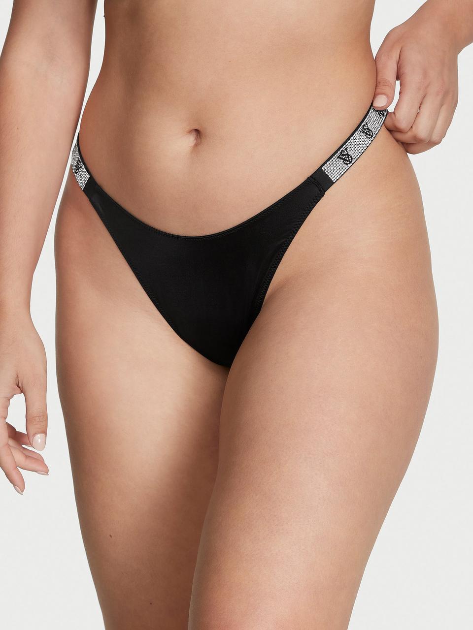 Трусы женские Victoria's Secret Shine Strap Thong стринги M Черный (2179669299) - фото 1