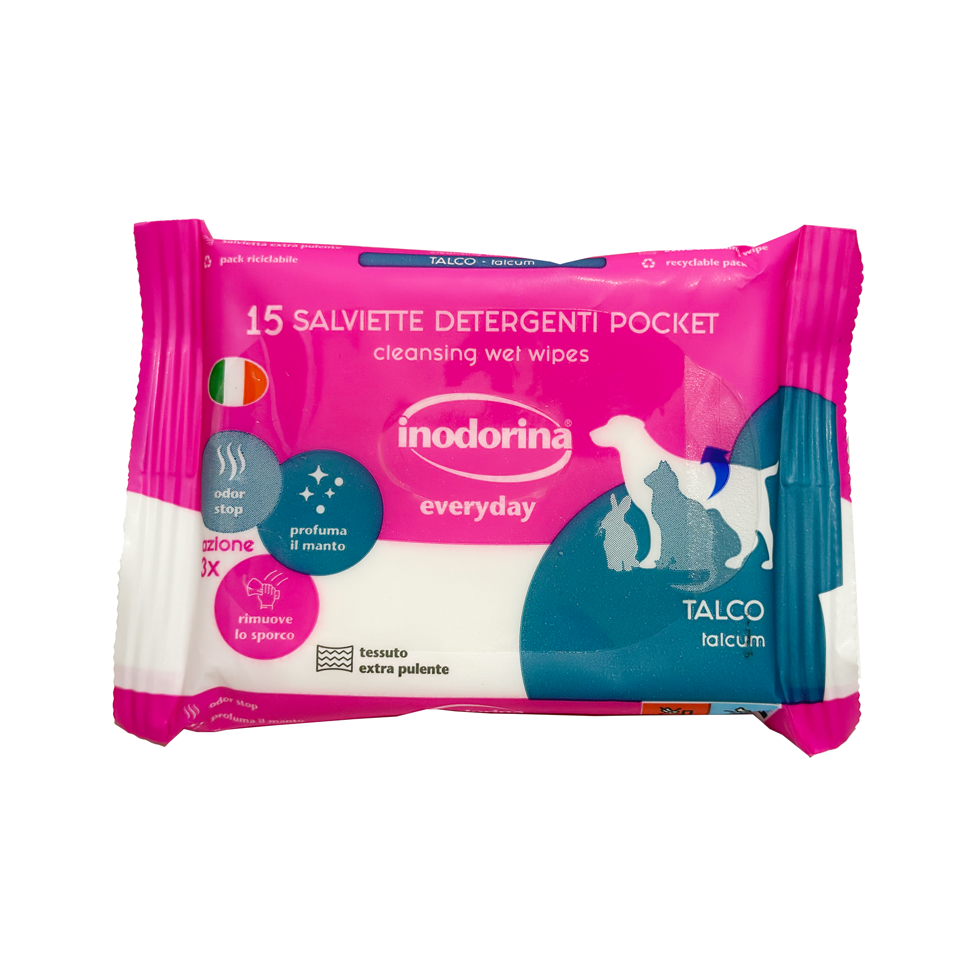 Вологі серветки Inodorina Everyday Talco для всіх типів шерсті тварин 15 шт. (30152134)