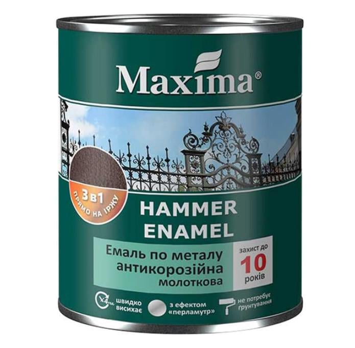 Эмаль антикоррозионная молотковая Maxima 3в1 0,75 л Темно-коричневый (100011491)