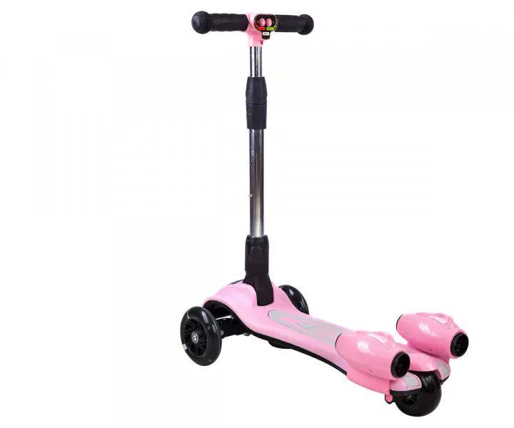 Самокат для детей GLANBER 64х27х83 см до 50 кг с дымом/подсветкой и музыкой Розовый (opt-20016)