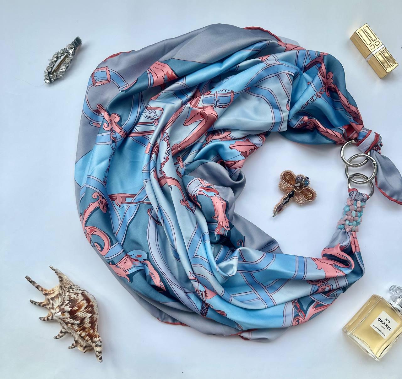 Платок My Scarf Голубая жемчужина окрашена амазонитом 90x90 см (27207247) Платок My Scarf Голубая жемчужина окрашена амазонитом 90x90 см (27207247)