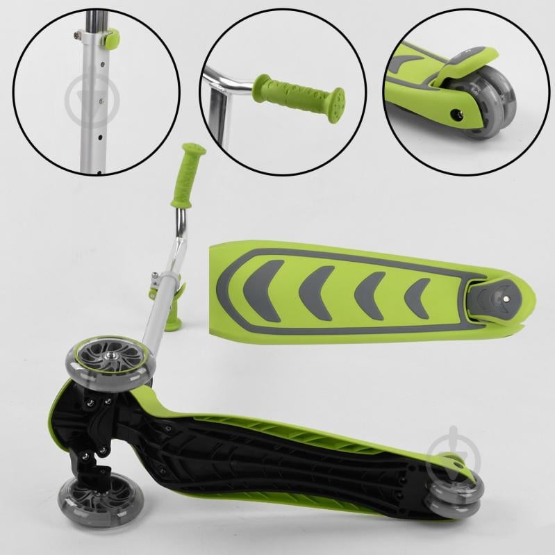 Самокат трехколесный Best Scooter складной алюминиевый руль, 4 колеса PU со светом Light green (102320) - фото 6