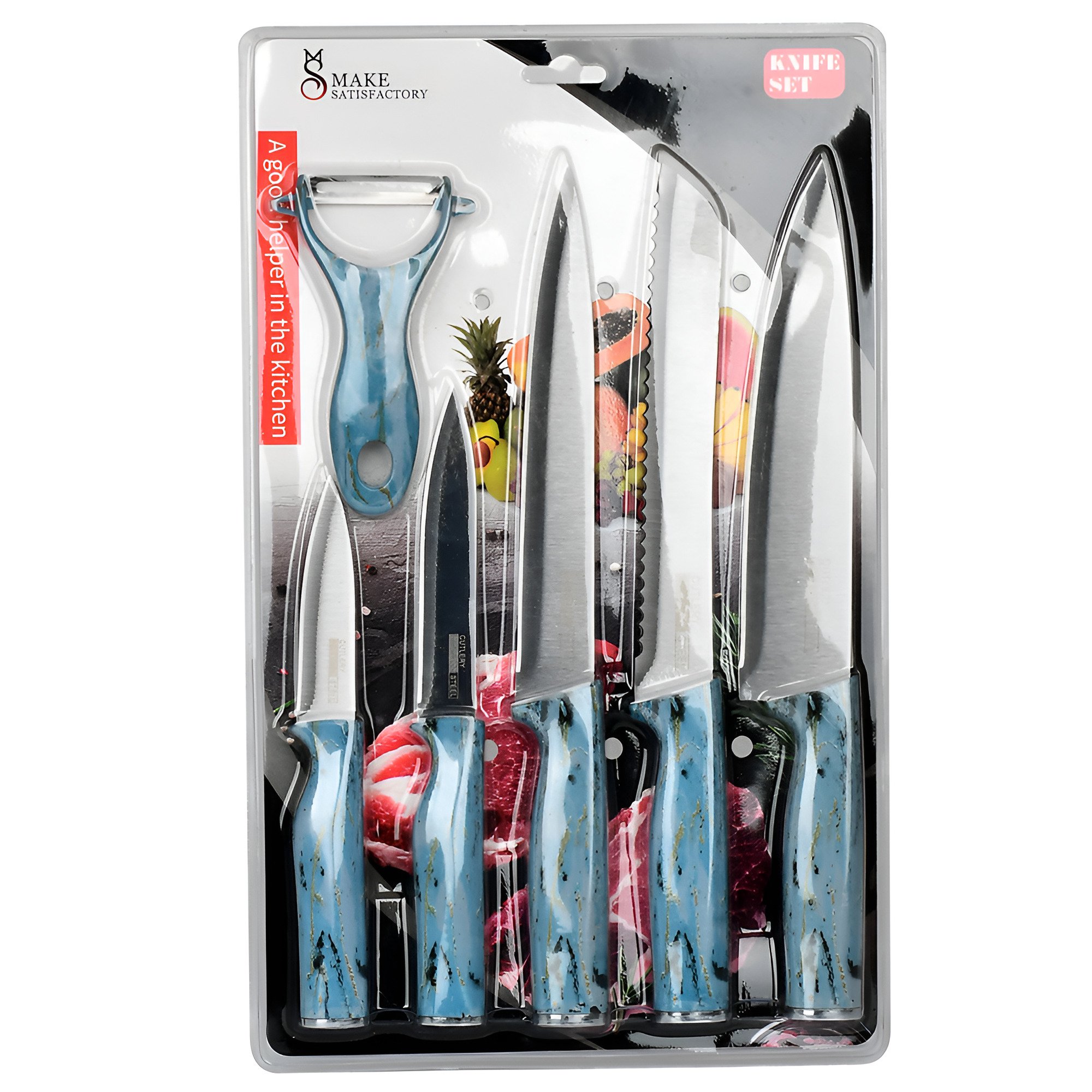 Набор ножей кухонных Stenson R97590 5 ножей и 1 овощечистка 24,5х39,5 см Голубой/Стальной (b5fc3e58)