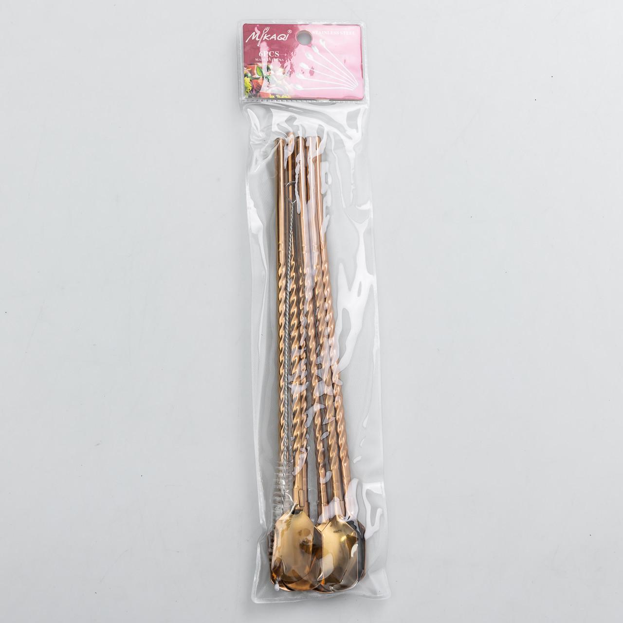 Набор многоразовых ложек-трубочек 6 шт для напитков 22 см с щеткой для мытья из нержавеющей стали Бронзовый - фото 7 Набор многоразовых ложек-трубочек 6 шт для напитков 22 см с щеткой для мытья из нержавеющей стали Бронзовый - фото 7