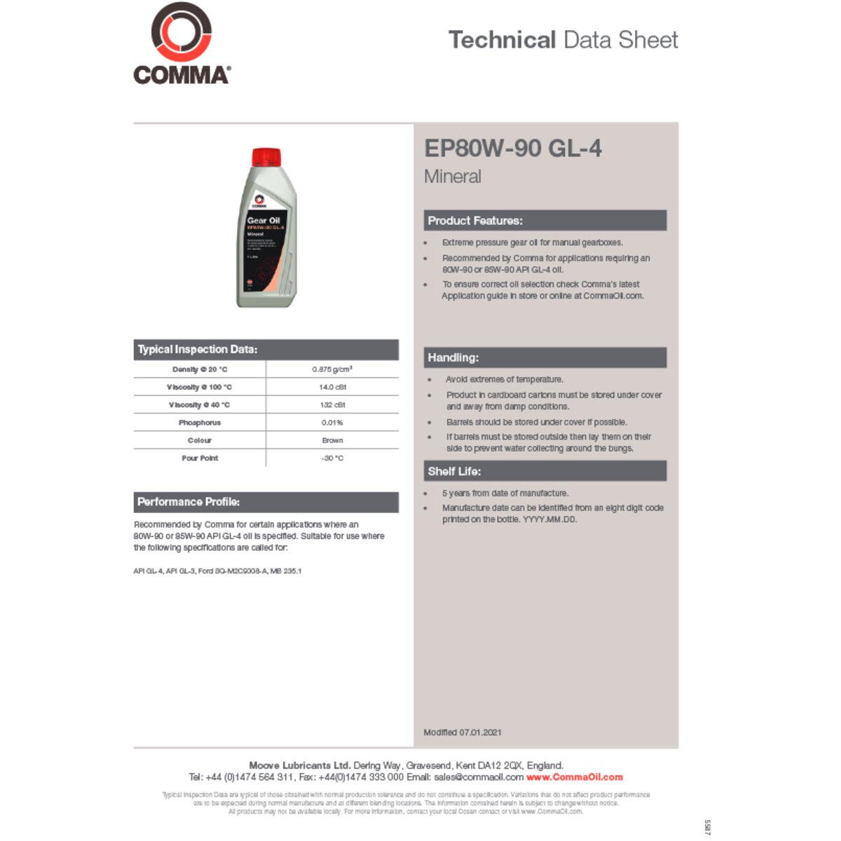 Трансмісійне масло автомобільне COMMA GEAR OIL EP80W-90 GL4 5 л (GO45L) - фото 2