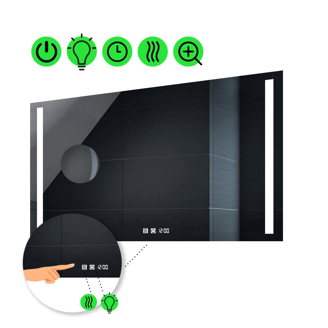 LED-зеркало 70x60 см с двумя сенсорами часами подогревом и линзой без подсветки модель Adelita (Adelitag07)