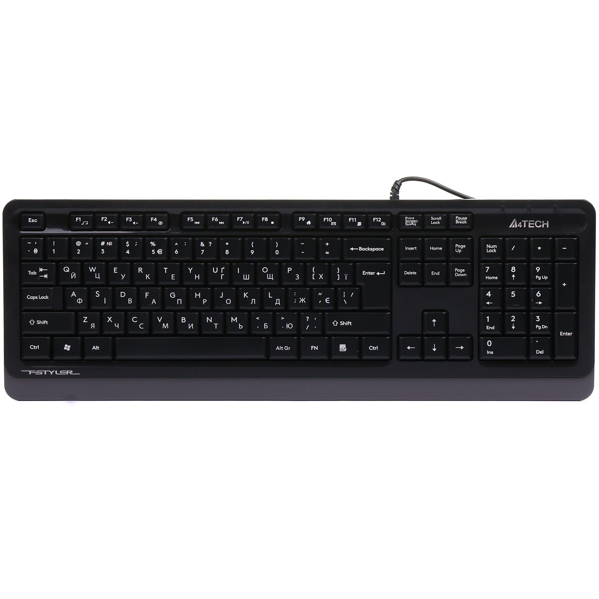 Клавиатура проволочная A4Tech FK10 полноразмерная мембранная 104 клавиши ENG/UKR 1,5 м Черно-серый (FK10 Grey)