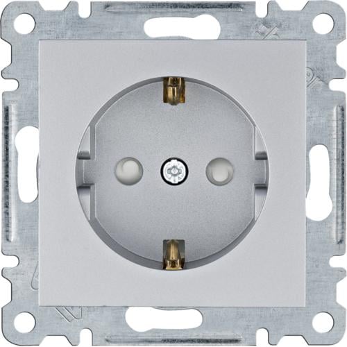 Розетка Hager Lumina з заземленням та захисними шторками Срібний (WL1062)