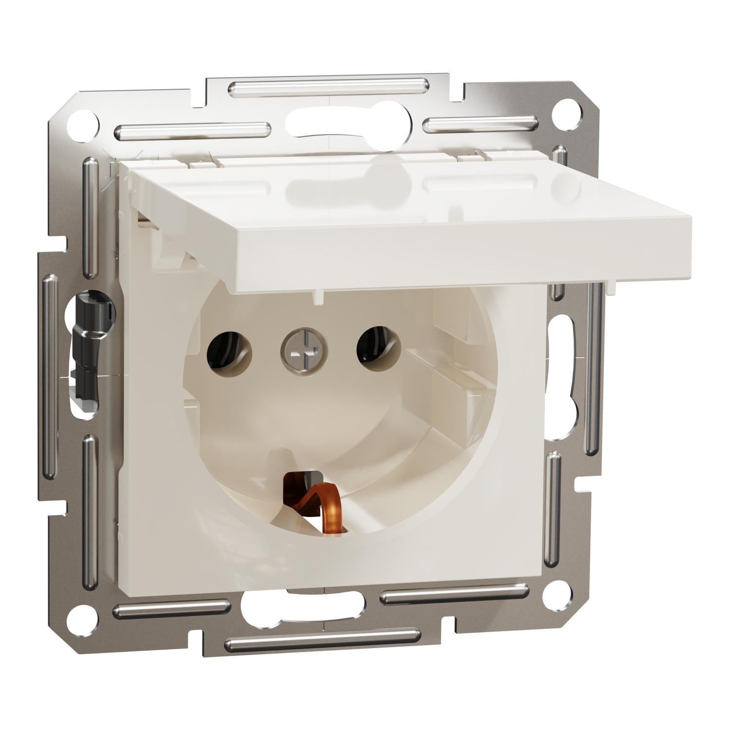 Розетка Schneider Electric Asfora с крышкой с заземлением без рамки Кремовой (EPH3170123)