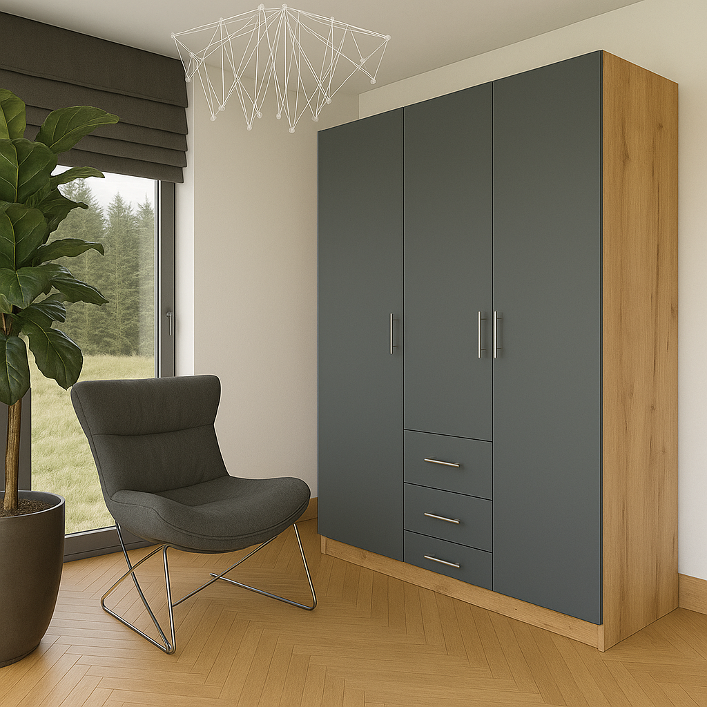 Шафа розпашна ШР7 SENAM 2400х1400х450 мм корпус Дуб Крафт Золотий фасад ДСП Антрацитовий (ШР7.24.45.14.А) - фото 1 Шафа розпашна ШР7 SENAM 2400х1400х450 мм корпус Дуб Крафт Золотий фасад ДСП Антрацитовий (ШР7.24.45.14.А) - фото 1