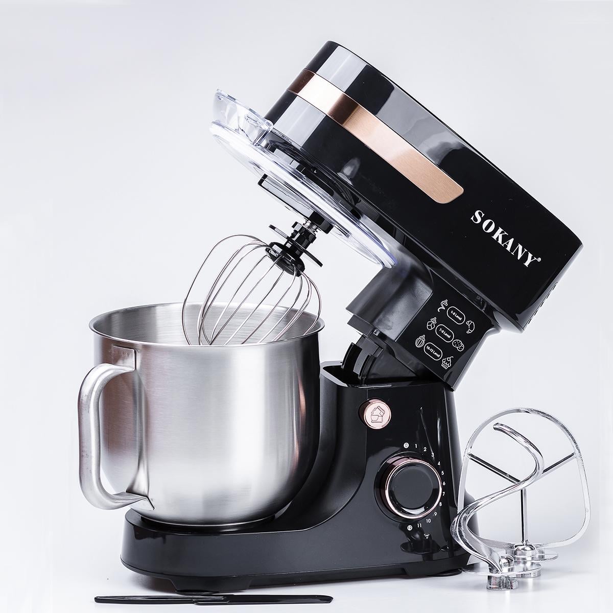 Міксер стаціонарний Sokany SK-276 з чашею 6 л та трьома насадками Чорний (SK276)