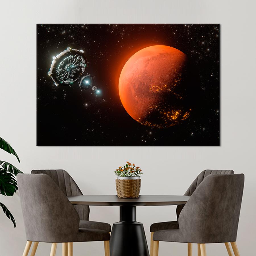 Картина космос Марс и планетарная станция 120x80 см (A1270-1)