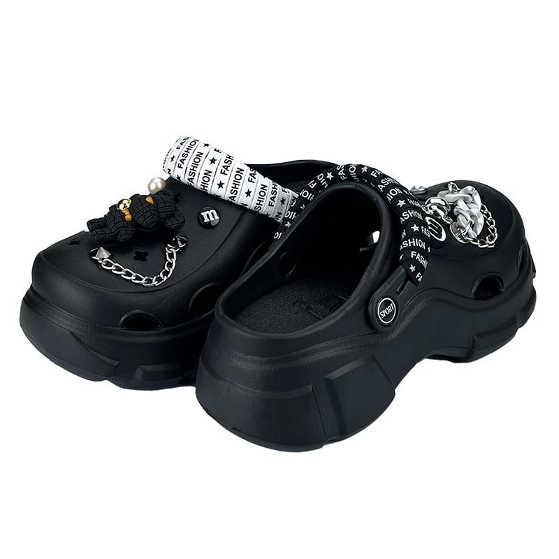 Кроксы женские с джибитсами на платформе 10279-2 p. 36 22,5-23 см Черный - фото 3