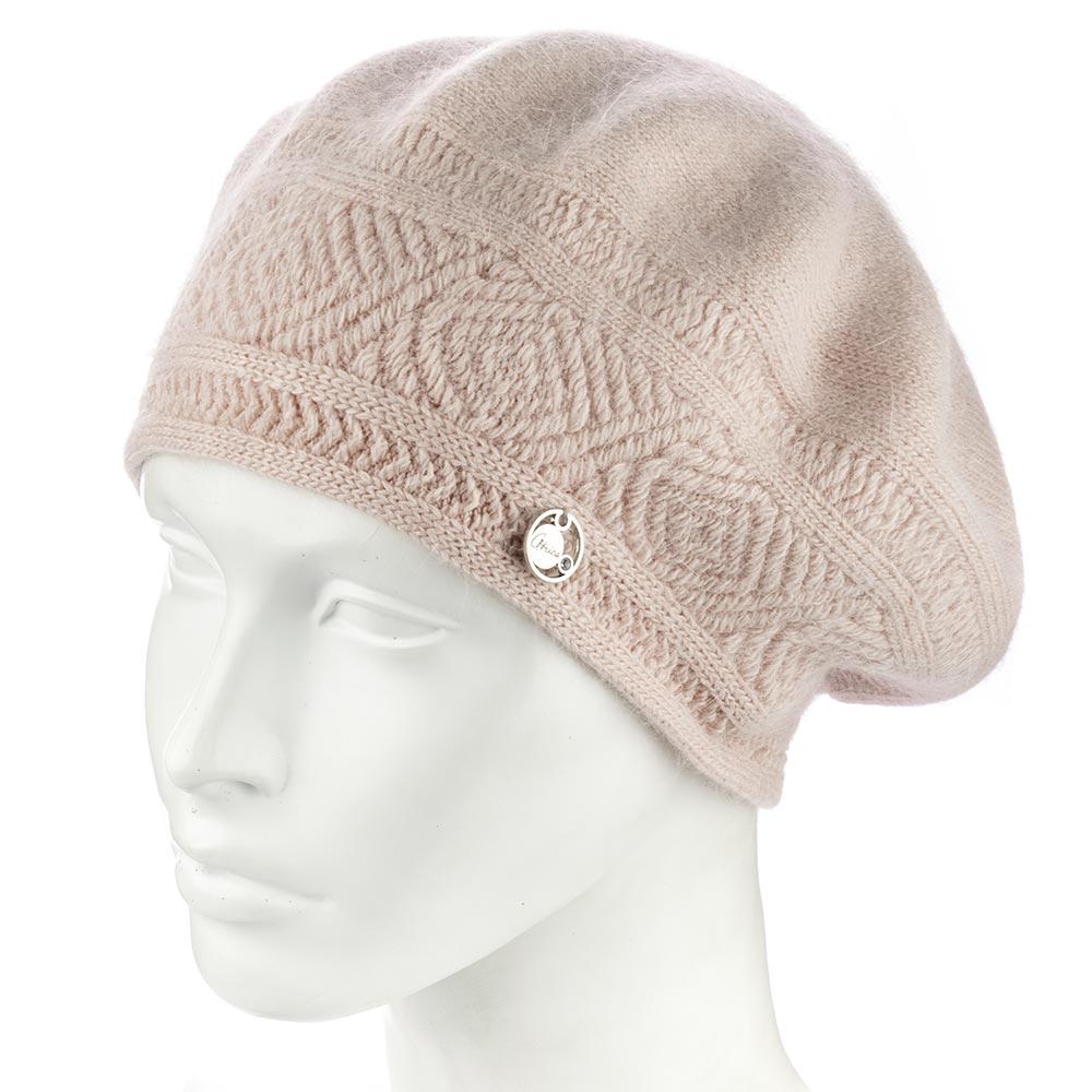 Берет женский ангоровый двойной Atrics WH912 с узором Кремовый