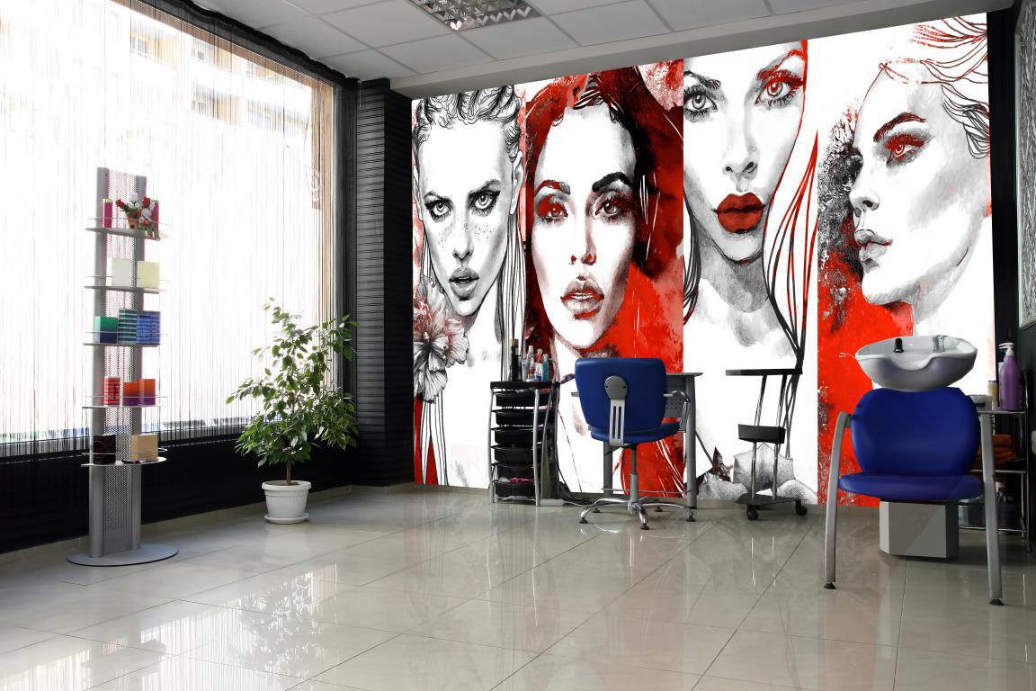 Фотошпалери, що миються флізелінові краса і мода для спальні/зали/кухні Дівчина червоно-чорними фарбами