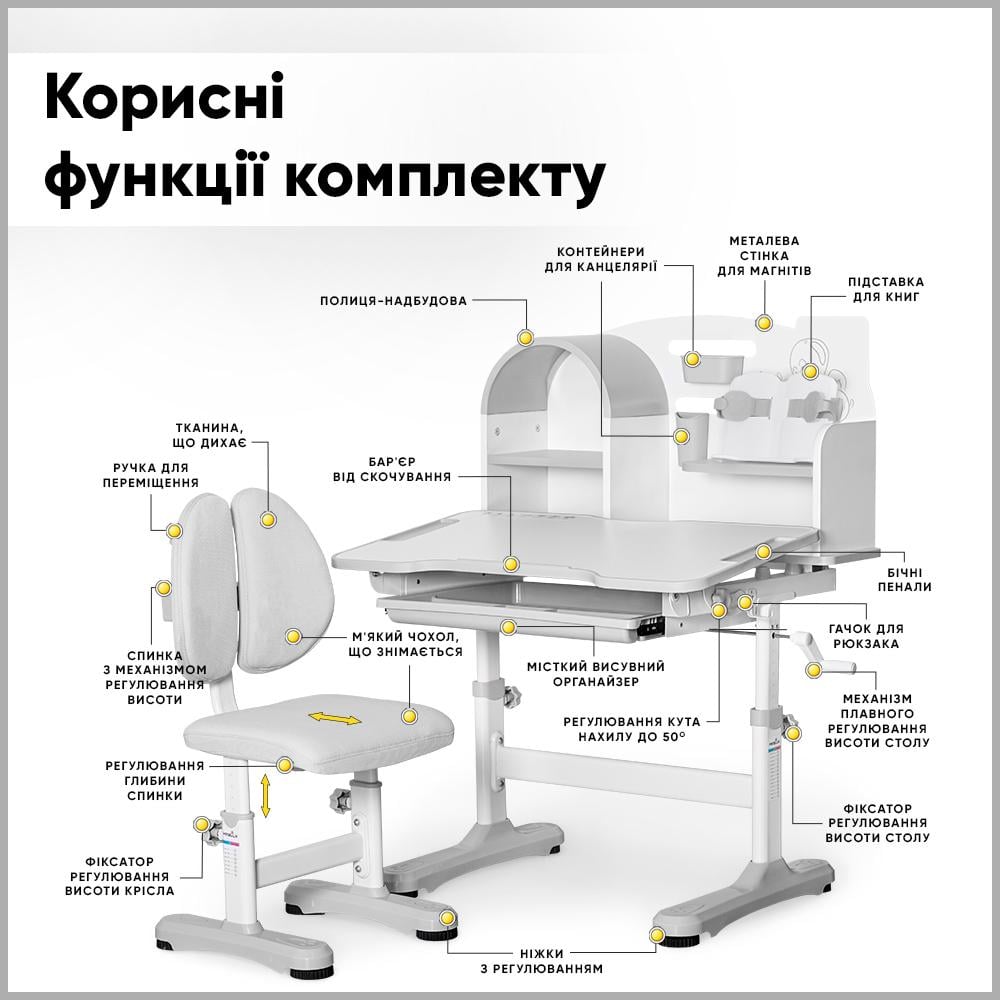 Парта детская школьная с креслом Mealux Wave Octo Cерый (BD-33 G) - фото 4