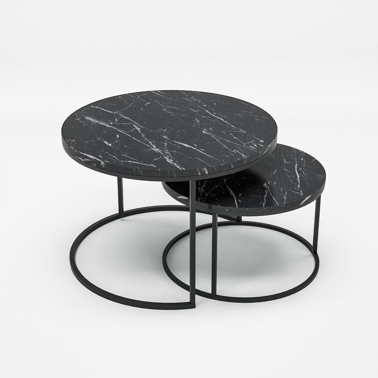 Набір журнальних столиків Solme Homepaketo 2в1 75 см/60 см Marble Black (SOL21)