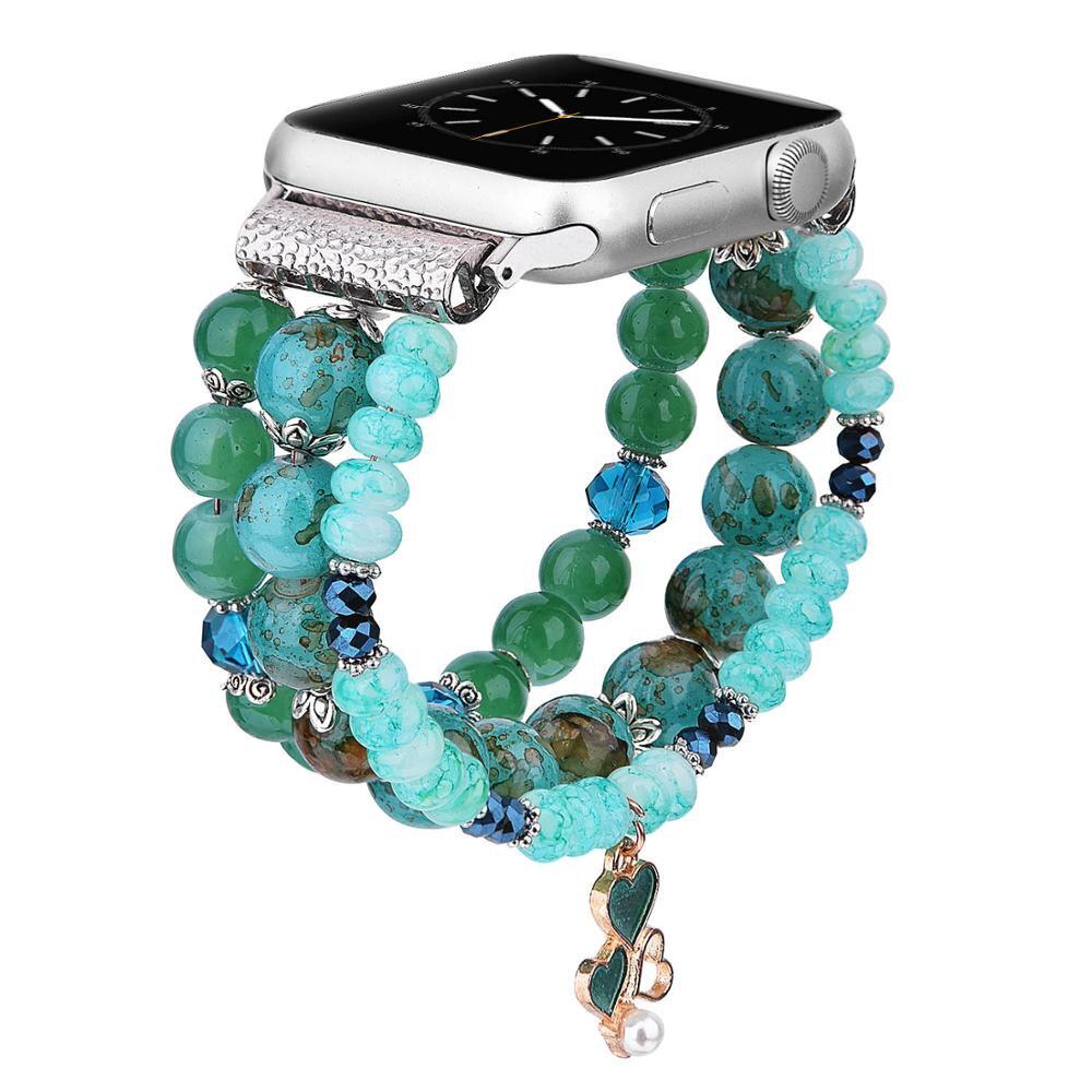 Браслет для Apple Watch Сердце из бусин 38-40 мм Бирюзово-зеленый Браслет для Apple Watch Сердце из бусин 38-40 мм Бирюзово-зеленый